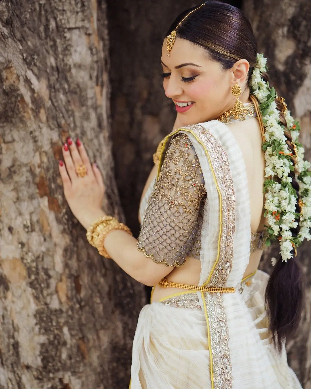 Hansika Motwani Wearing Beautiful Earrings Jewellery Yellow lehenga Choli